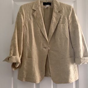 JNY embroidered silk/linen tan jacket fully lined. EUC.
